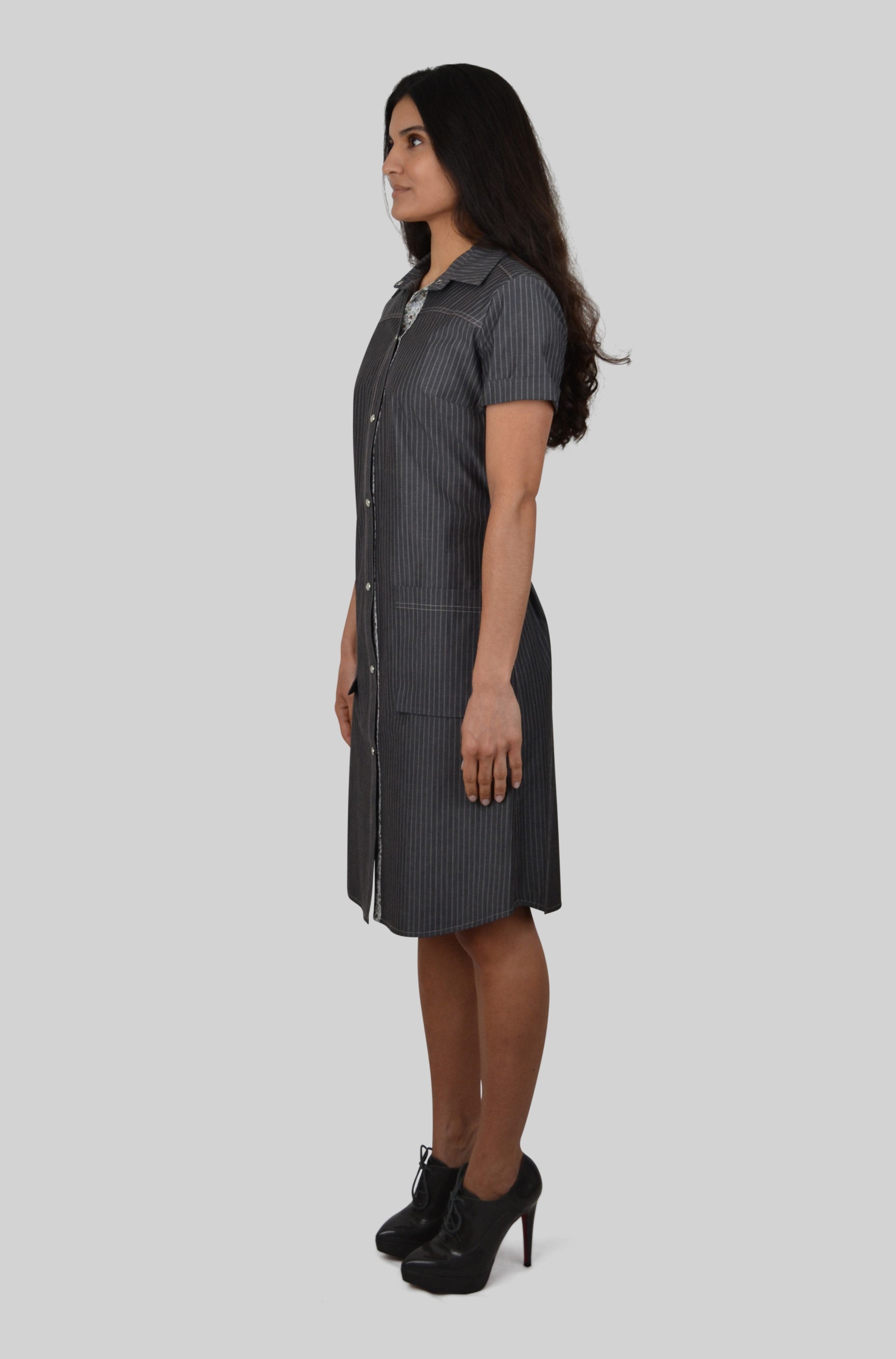 Hemdkleid mit Knopfleiste | Nadelstreif
