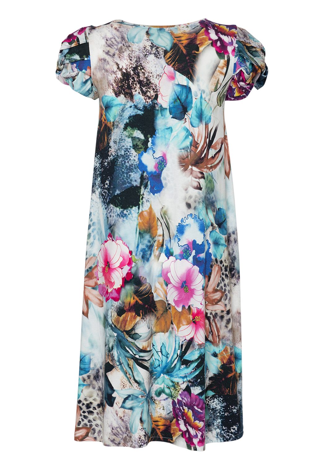 Jersey Kleid mit Flechtärmel | XL-Blumenmuster