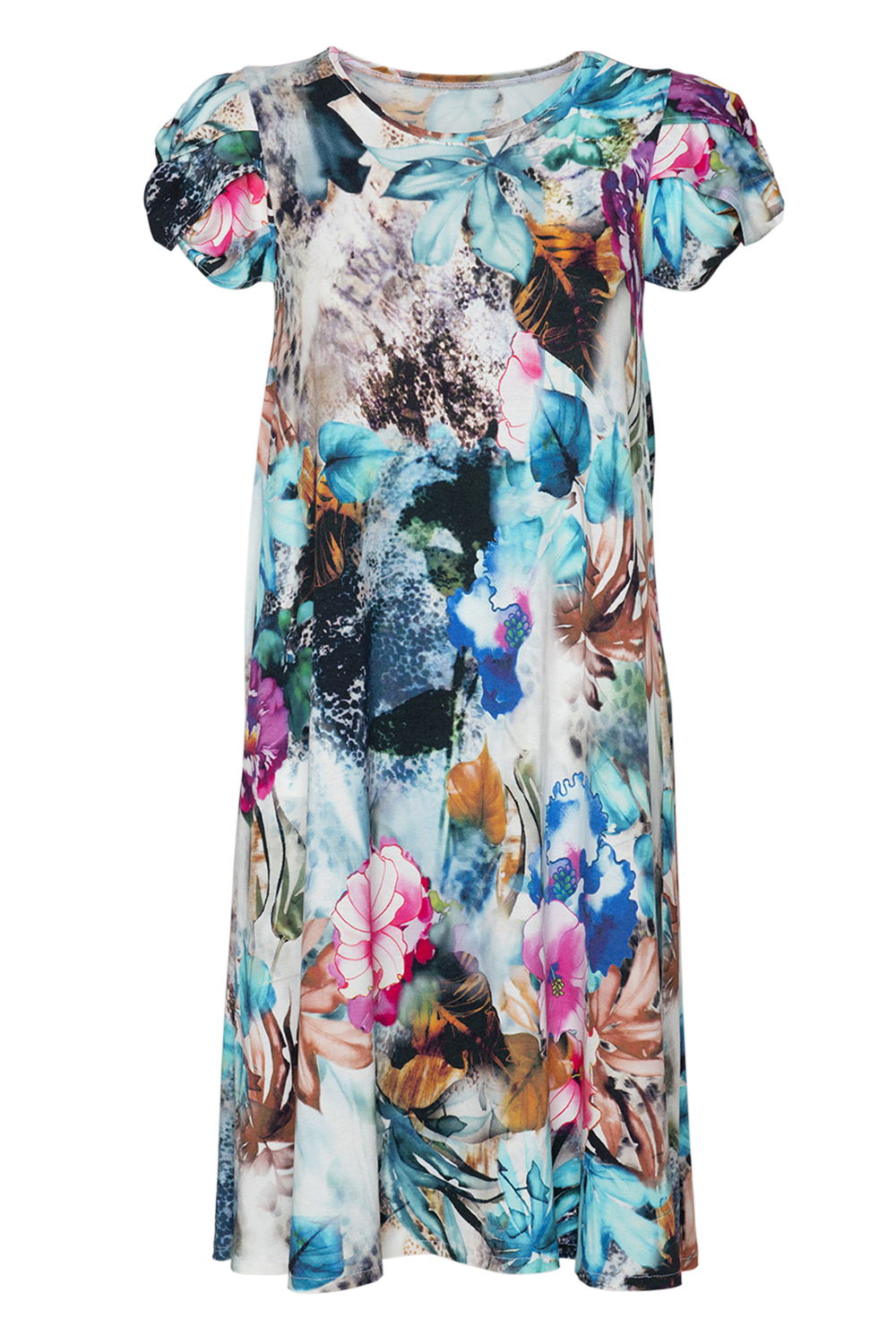 Jersey Kleid mit Flechtärmel | XL-Blumenmuster