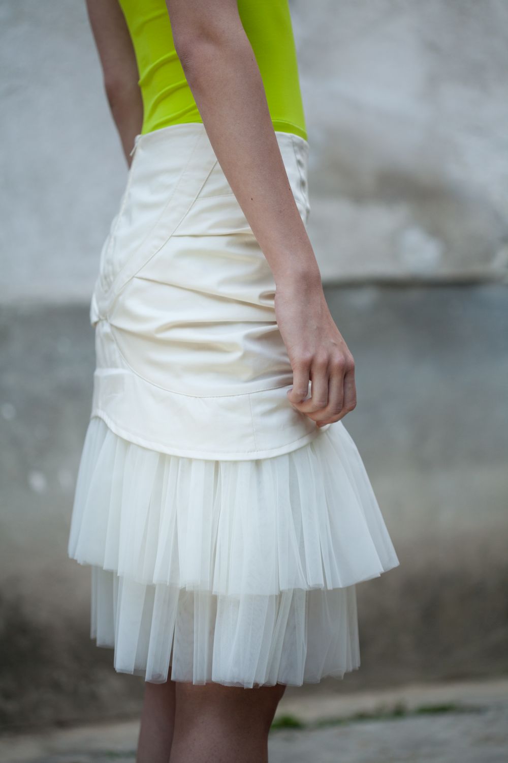 Couture Rock mit Raffung | Materialmix