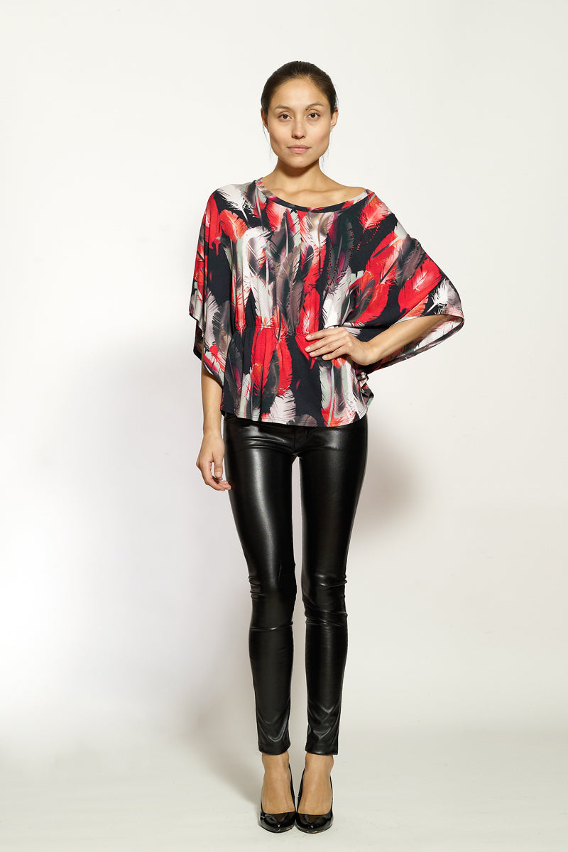 Tunika Shirt mit Federnprint | Viskose