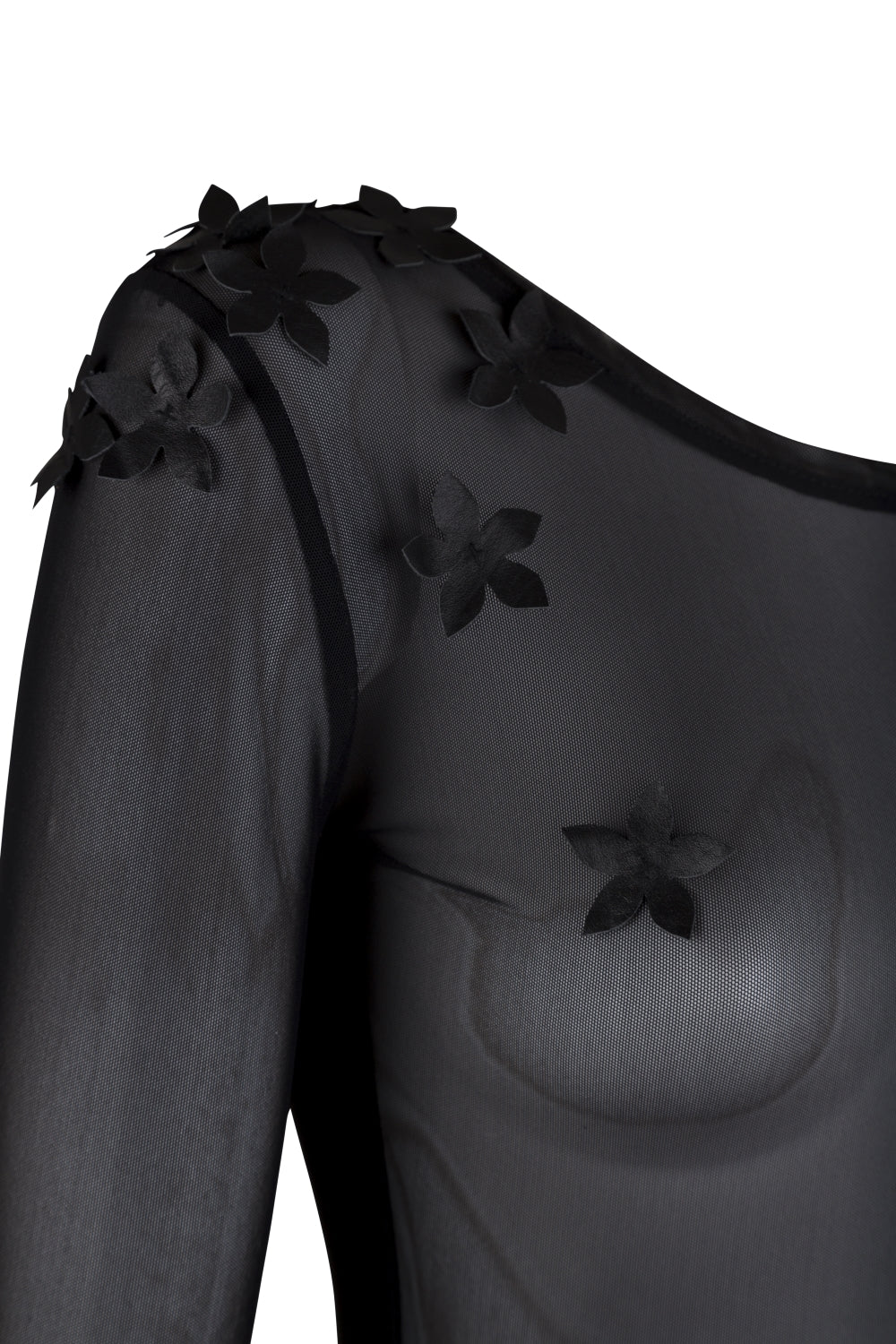 Netzshirt mit Blumendetail | Transparent