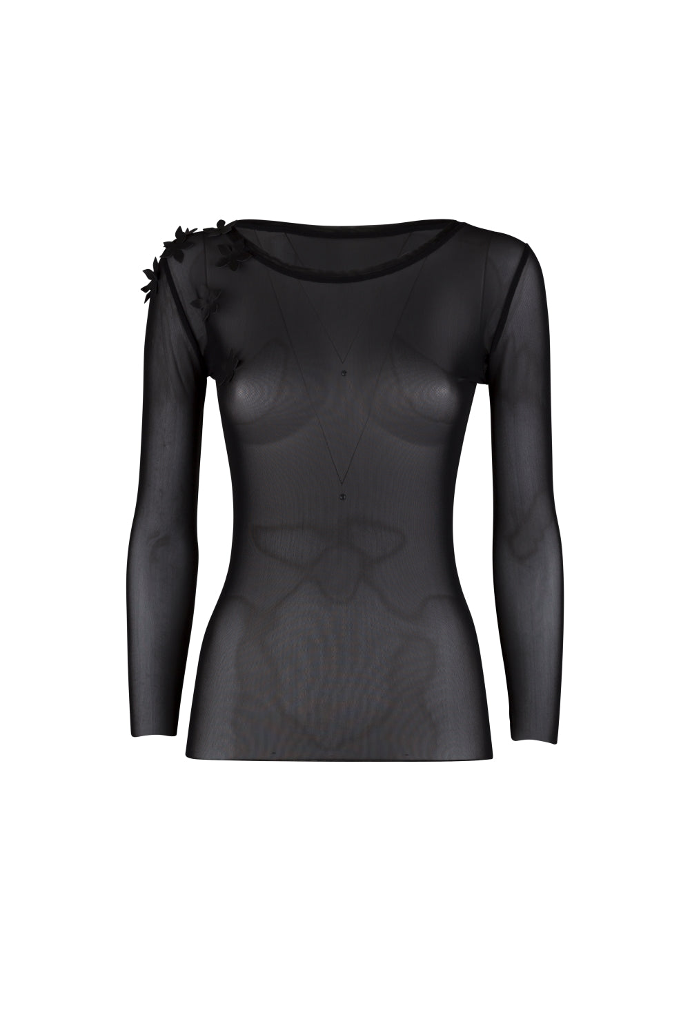 Netzshirt mit Blumendetail | Transparent
