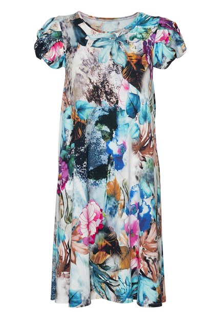Jersey Kleid mit Flechtärmel | XL-Blumenmuster